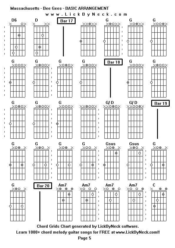 Chord Grids Chart of chord melody fingerstyle guitar song-Massachusetts - Bee Gees - BASIC ARRANGEMENT,generated by LickByNeck software.